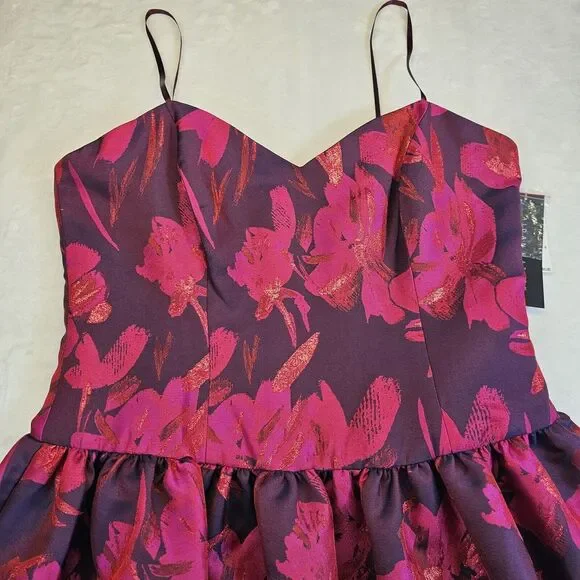 Aidan Mattox Sleeveless Floral Jacquard Party Dress Pink/ Fuchsia Size 16 NWT - Picture 2 of 14